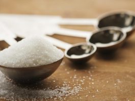 image shows the teaspoons and tablespoons with sugar