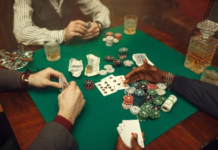 Poker players at gaming table