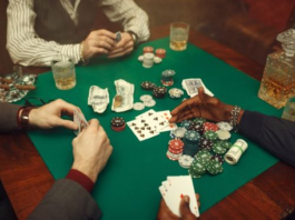 Poker players at gaming table